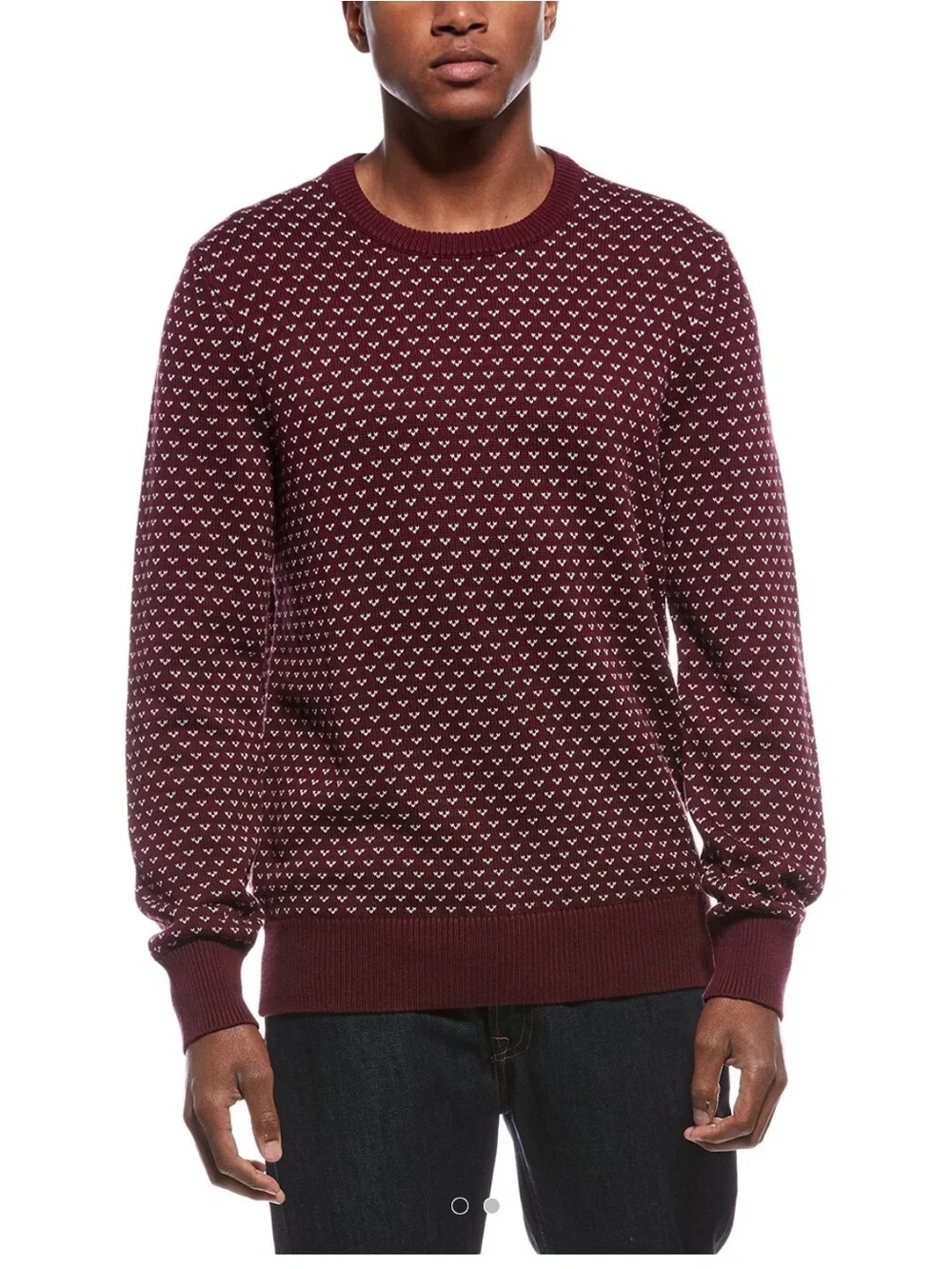Brooks Brothers Maroon and White Patterned Crewneck Sweater